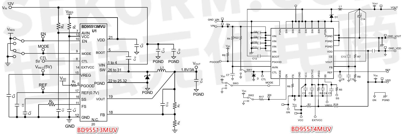 bd95513muv,bd95514muv同步整流降压型开关稳压器典型应用电路图bd