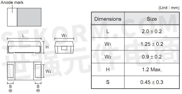 【产品】1 μf~22μf p封装贴片钽电容tc系列,尺寸仅2.0×1.25×1.2mm