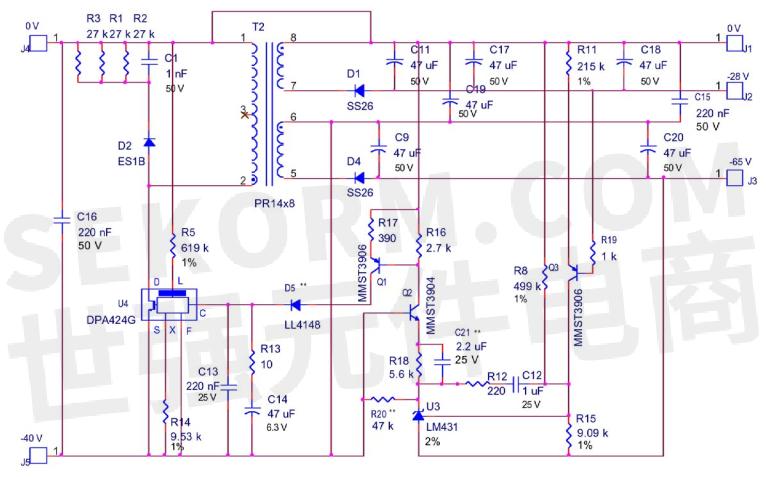 dpa424g dc-dc开关转换ic设计的24.5w电源电路板原理图