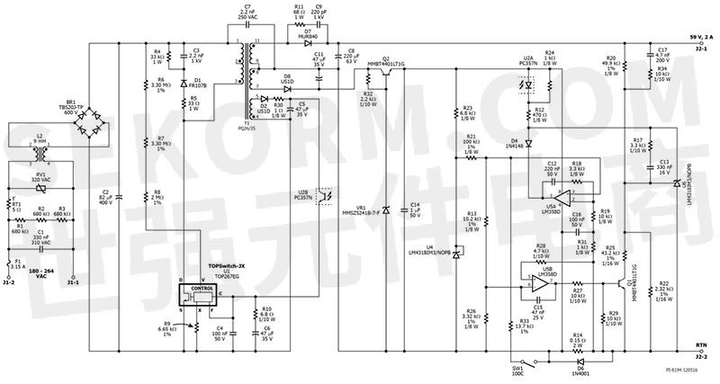 应用基于top267eg离线式开关ic设计的118w反激式充电器电源满载效率