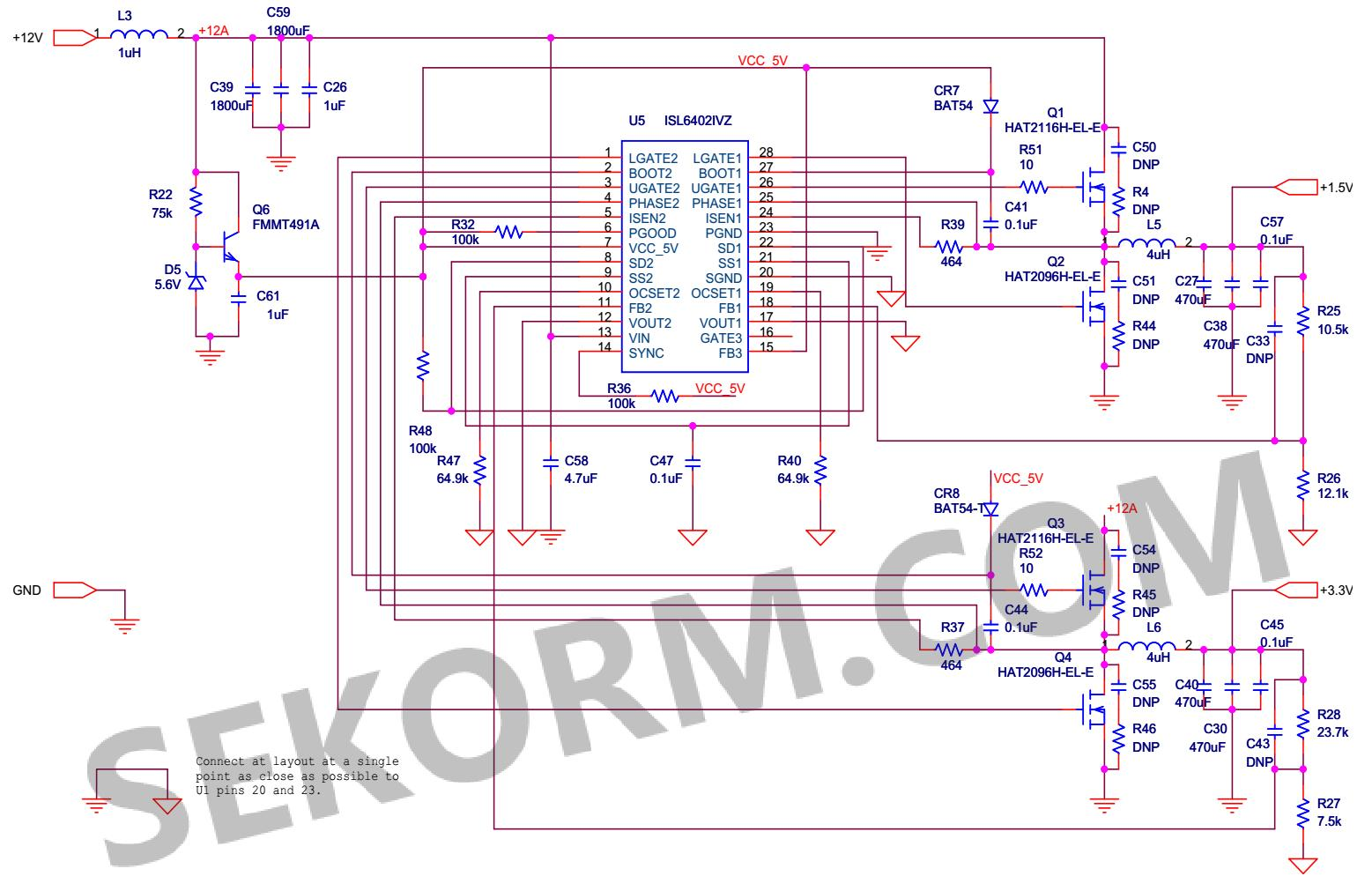 基于ISL6402双路PWM控制器的ISL6740EVAL3Z双端电压模式PWM电压控制板的原理图