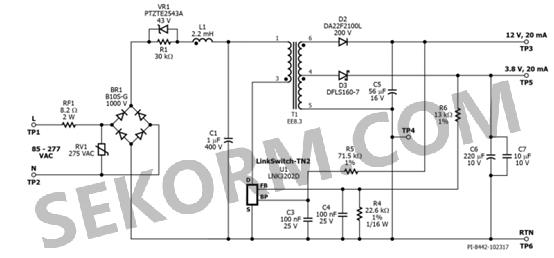 基于PI 的LinkSwitch TM -TN2 LNK3202D离线式开关电源IC的ACDC电源设计原理图