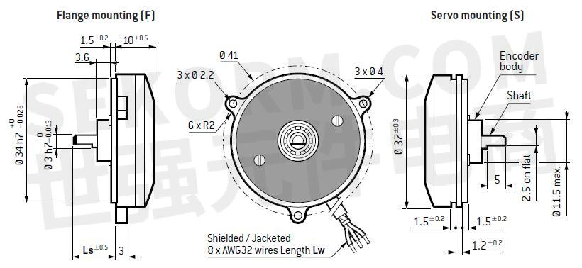 IE15微型增量式光学编码器机械机构和尺寸