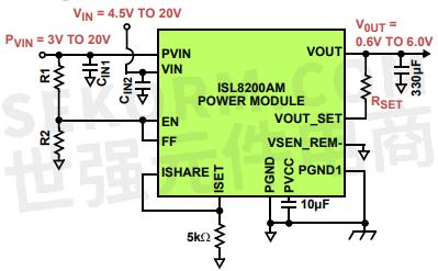 圖2 isl8200am dc/dc電源模塊典型應用電路參考設計