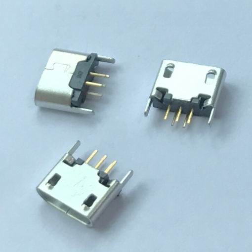 MICRO,5P-F,B型180度7.1,5.0不锈钢无边LCP黑胶镀锡长端子