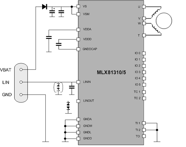 MLX813XX驱动四相双极性步进电机示意图