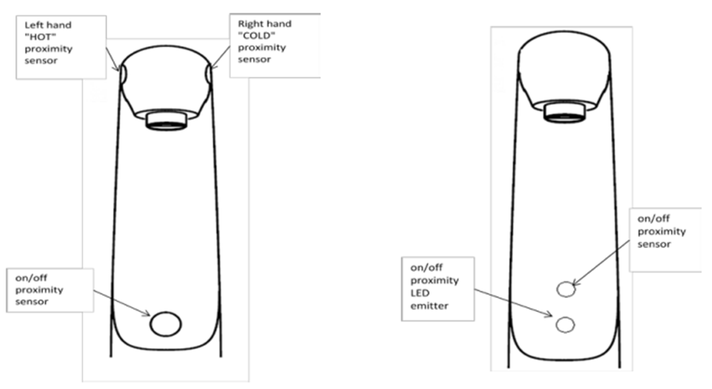 带温度控制的水龙头（左）与仅接近检测的水龙头（右）