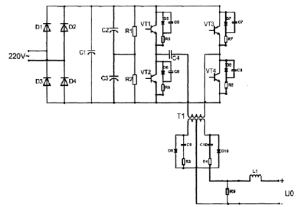 逆變焊機工作流程:先將220v/50hz的電壓進行整流濾波,變成直流後給