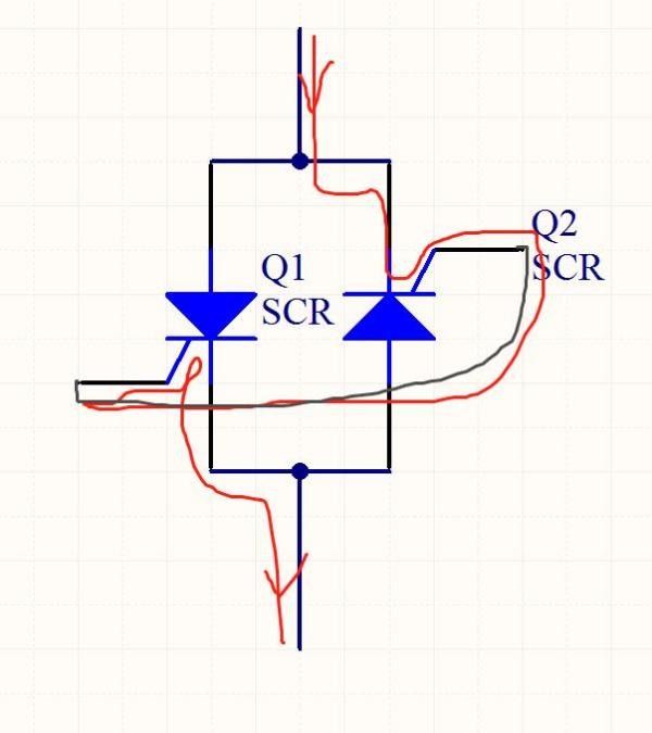单向可控硅反向并联,控制脚连一起可否代替双向可控硅?